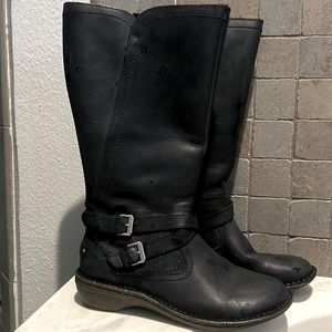 Ugg Rosen tall black leather Sherpa lined riding boot